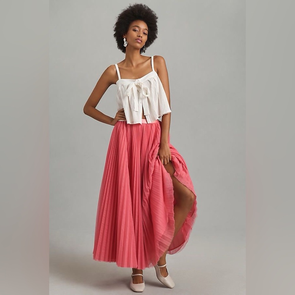 Anthropologie Hutch Pleated Tulle Midi Skirt - Picture 4 of 15